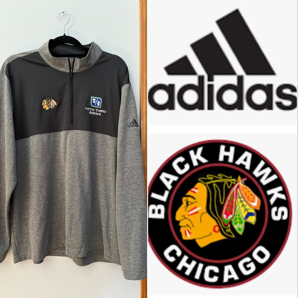 EUC Adidas Chicago Blackhawks hockey black/gray Men's 1/4 zip  size XL
